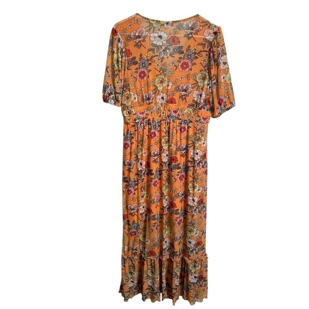 Festivalwear Dress Juniors Neon Retro Floral Maxi Dress L Prairiecore Micro Mesh - Picture 9 of 9